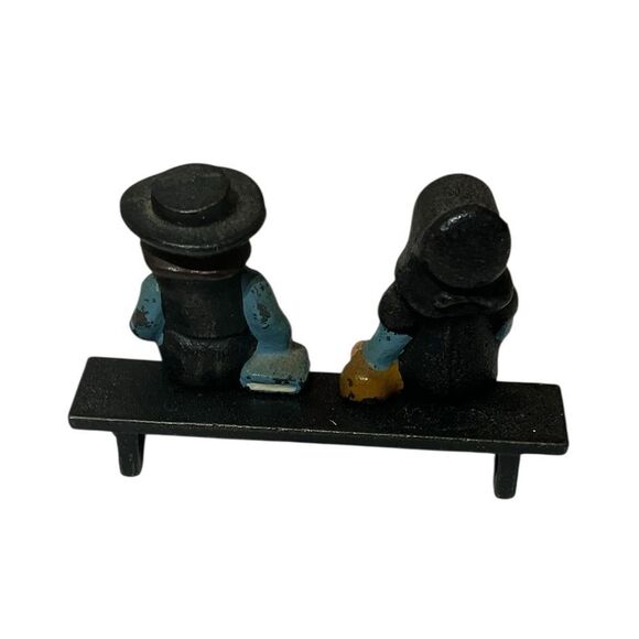 Vintage Cast Iron Miniature Pennsylvania Dutch Black and Blue Amish Figurines - Picture 2 of 6
